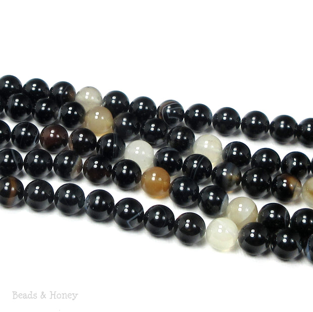 Natural Black Agate Bead Round Smooth 8mm (15.5-Inch Strand)