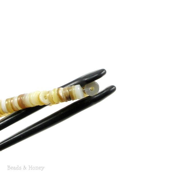 Kabibe Shell Beads Brown/Gray/White Heishi 4-5mm (16-Inch or 24-Inch Strand)