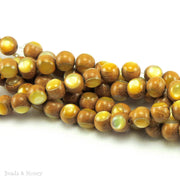 Nangka Wood Bead with Gold Mother of Pearl Round Inlay 8mm (8-Inch Strand)
