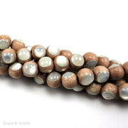 Rosewood Bead with White Mother of Pearl Inlay Round 8mm (8-Inch Strand)