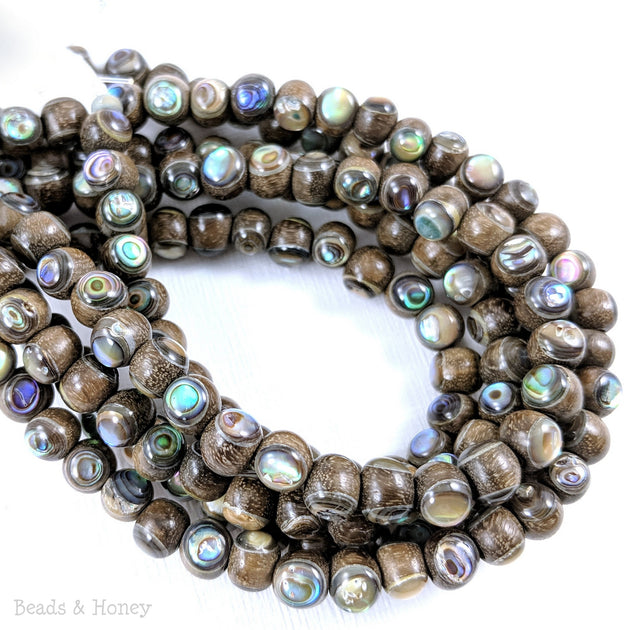 Magkuno Wood Gray-Brown Bead with Abalone Shell Inlay Round 6mm (8-Inch ...