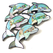 Mosaic Shell Inlaid Resin Cabochon Blue Dolphin 55x30mm (1pc)