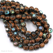 Palmwood Bead with Abalone Shell Inlay Round 8mm (8-Inch Strand)