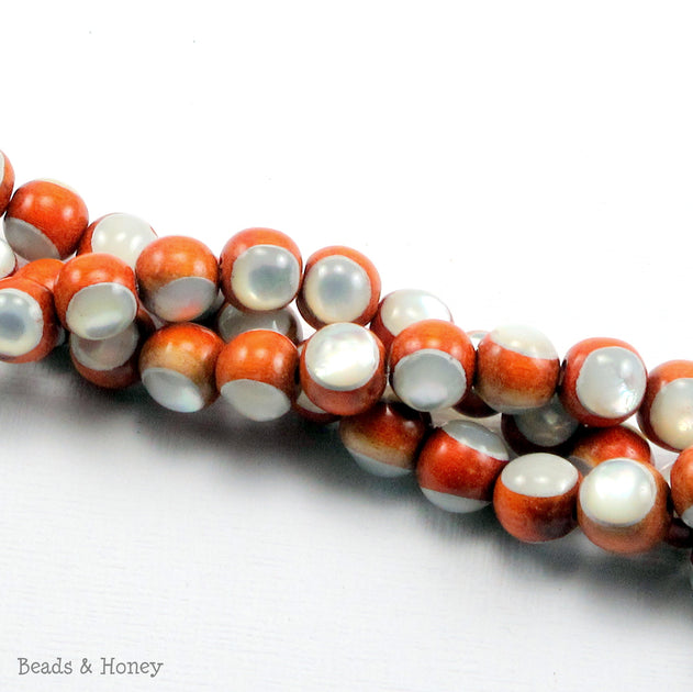 Sibucao Wood Bead with White Mother of Pearl Inlay Round 8mm (8-Inch S ...