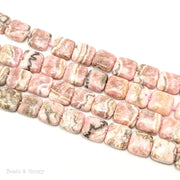 Rhodochrosite Bead Pink with Matrix Dark Square Puff 10mm (15.5-Inch Strand)
