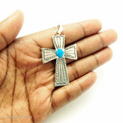 Handmade Sterling Silver Cross with Inlaid Opal - One of a Kind - 50x30mm (1pc)