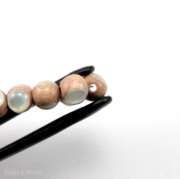 Rosewood Bead with White Mother of Pearl Inlay Round 8mm (8-Inch Strand)