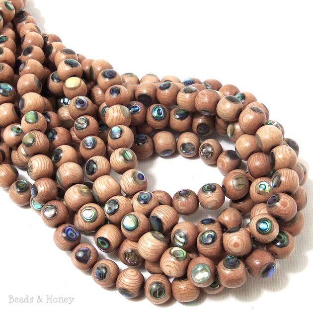Rosewood Beads with Abalone Shell Inlay Round 8mm (8-Inch Strand ...