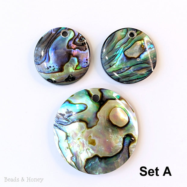 Abalone Shell Coin Set Pendant/Charm 32mm/22mm (Set of 3)