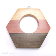 Mosaic Mixed Wood Open Hexagon Pendant with Stainless Steel Bail 53x47x7mm (1pc)