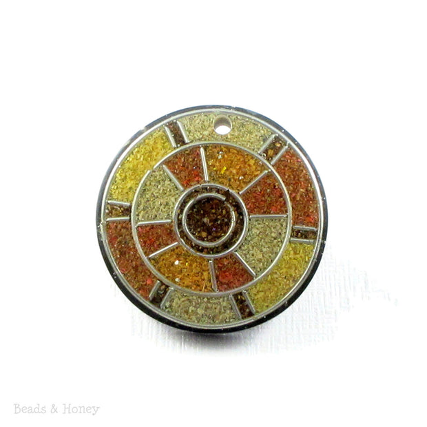 Vintage Recycled Sawdust Pendant Brown/Yellow Art Deco Dartboard Design 30mm (1pc)