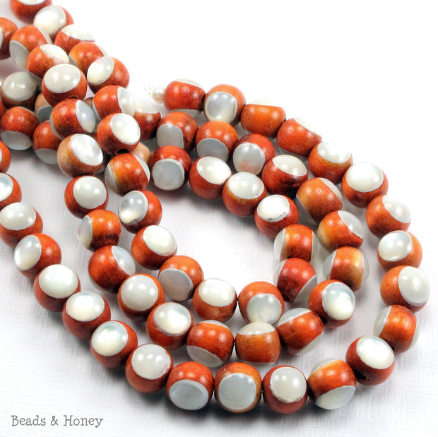 Sibucao Wood Bead with White Mother of Pearl Inlay Round 8mm (8-Inch Strand)