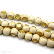 Whitewood Bead Natural with Gold Mother of Pearl Inlay Round 10mm (8-Inch Strand)