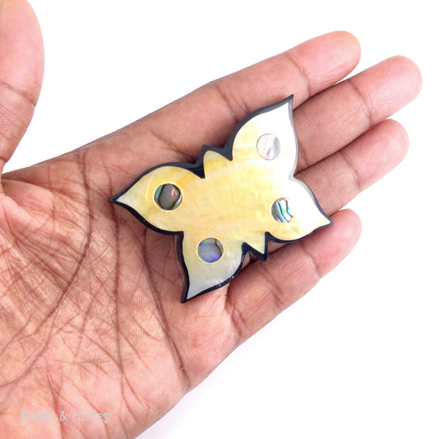 Mosaic Butterfly Inlaid with Gold Mother of Pearl and Abalone Shell 56x38x6mm (1pc)