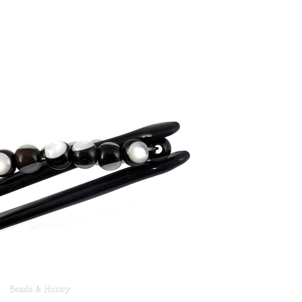 Ebony Wood Bead Inlaid with White Mother of Pearl Round 6mm (8-Inch Strand)