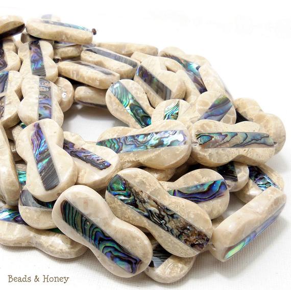 Mactan Stone Inlaid Abalone Shell Flat Peanut 18x36mm (1pc) – Beads and ...