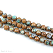 Magkuno Wood Bead with Abalone Shell Inlay Round 12mm (8-Inch Strand)
