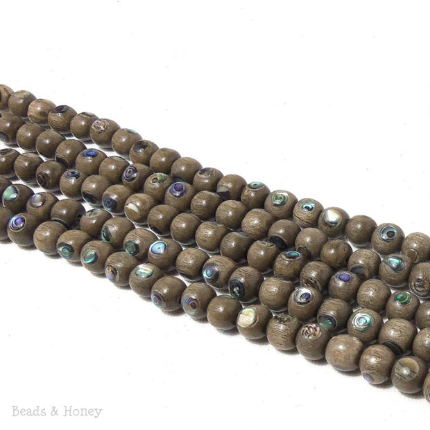 Graywood Beads with Abalone Shell Inlay Round 7mm - 8mm (8-Inch Strand)
