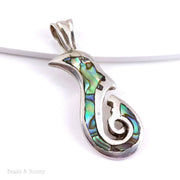 Sterling Silver Hook Pendant Inlaid with Abalone Shell 35x14mm (1pc)