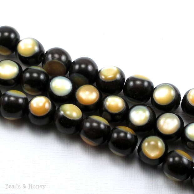 Ebony Wood Bead Inlaid with Gold Mother of Pearl Round 10mm (8-Inch Strand)