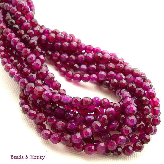 Agate Fired Magenta Round Faceted 4mm (Full-Strand)