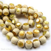 Whitewood Bead Natural with Gold Mother of Pearl Inlay Round 10mm (8-Inch Strand)