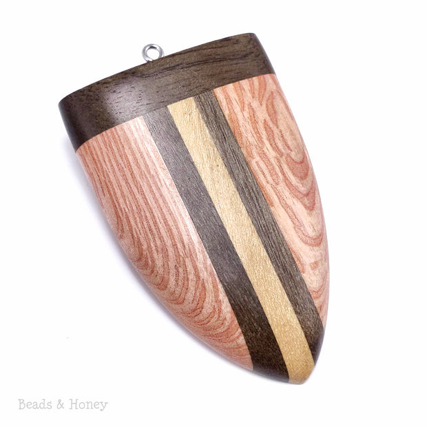 Mosaic Mixed Wood Shield Pendant with Stainless Steel Bail 64x47x7mm (1pc)
