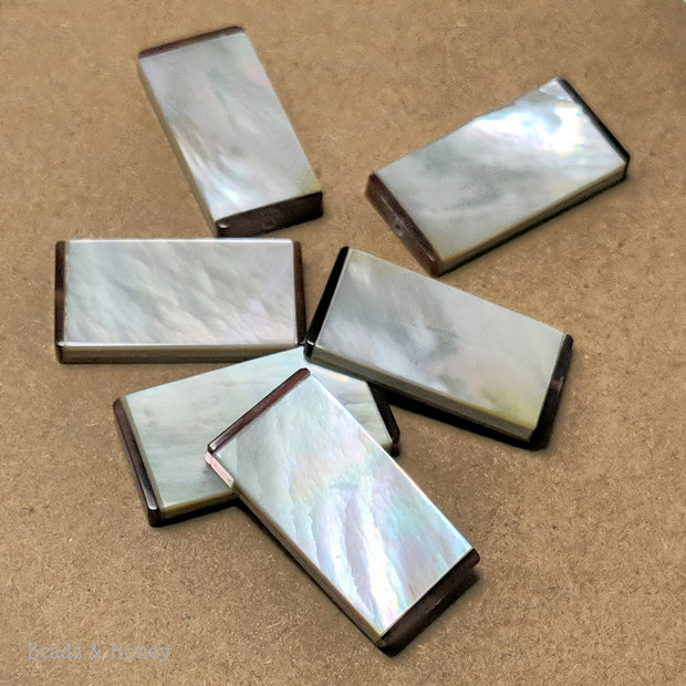 White Mother of Pearl Rectangle Bead with Resin Accent 28x14x3.5mm (6pcs)