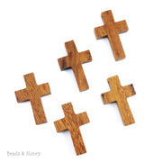 Madre de Cacao Wood Cross Pendant Straight Edge Side Drill Large 34x22x5mm (3pc or 5pc)