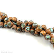 Narra Wood Bead with Abalone Shell Inlay Round 12mm (8-Inch Strand)