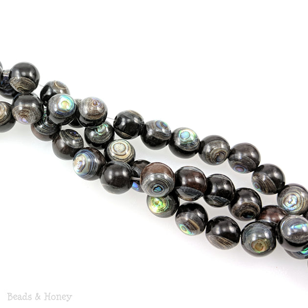 Ebony Wood Bead with Abalone Shell Inlay Round 11-12mm (8-Inch Strand ...