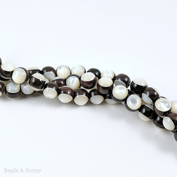 Ebony Wood Bead with White Mother of Pearl Inlay Round 10mm (8-Inch Strand)