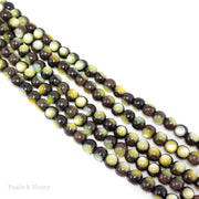 Ebony Wood Bead Inlaid with Gold Mother of Pearl Round 6mm (8-Inch Strand)