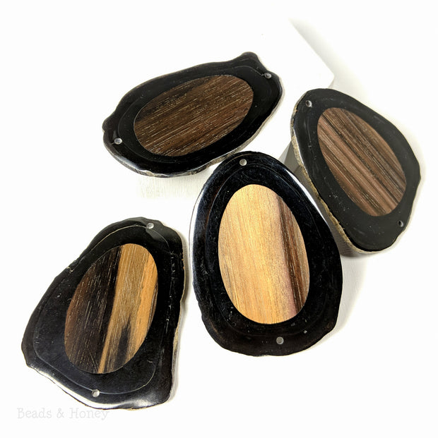 Ebony Wood and Horn Component Double Drilled Freeform Oval 50-75mm (Set of 2)