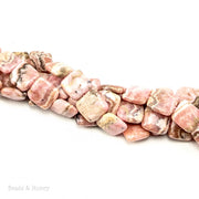 Rhodochrosite Bead Pink with Matrix Dark Square Puff 10mm (15.5-Inch Strand)