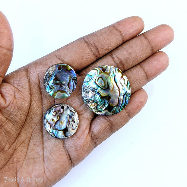 Abalone Shell Coin Pendant (32mm) and Charms (22mm) w/Top Drill Hole Multicolored (Set of 3)