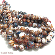 Agate Fired Red White Blue Brown Round Faceted 8mm (15 Inch Strand)