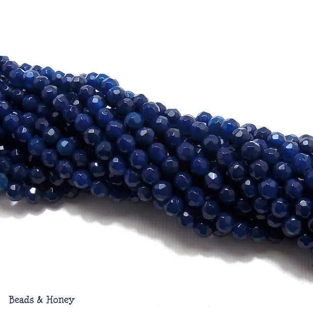 Agate Fired Dark Blue Round Faceted 4mm (Full Strand)