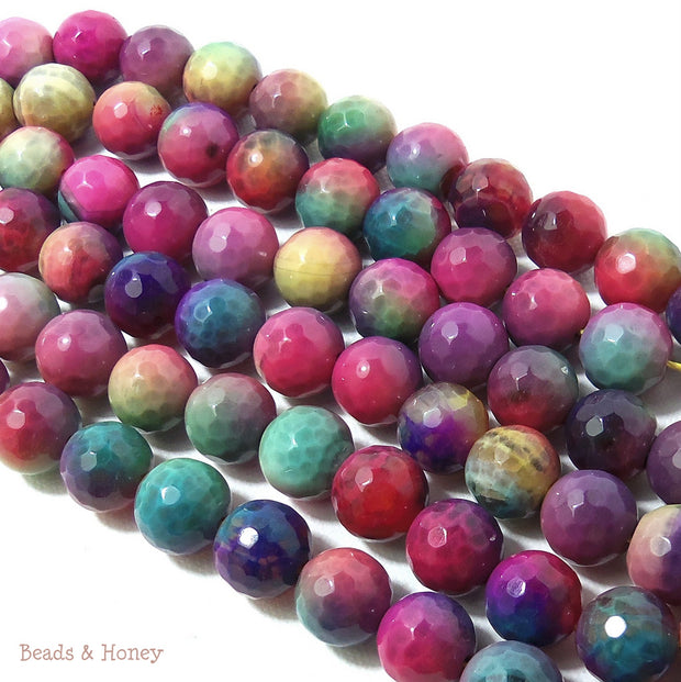 Rainbow Sherbet Fired Agate Round Faceted 10mm (Full Strand)
