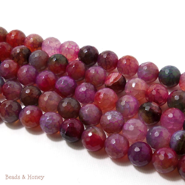 Raspberry Fired Crackle Agate Round Faceted 10mm (Full Strand)