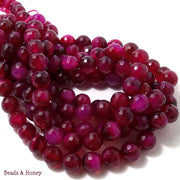 Agate Fired Magenta Banded Round Faceted 10mm (Full Strand)