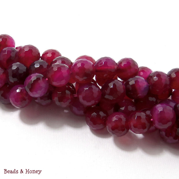 Agate Fired Magenta Banded Round Faceted 10mm (Full Strand)