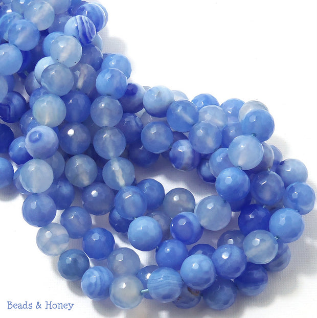 Agate Fired Light Blue Banded Round Faceted 10mm (Full Strand)