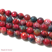 Red-Orange Teal Fired Agate Round Faceted 12mm (Half Strand)