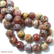 Rustic Red Yellow White Fired Agate Round Faceted 14mm (Half Strand)