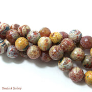 Rustic Red Yellow White Fired Agate Round Faceted 14mm (Half Strand)