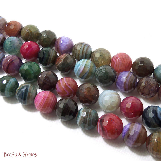 Banded Rainbow Fired Agate Round Faceted 12mm (Half Strand)