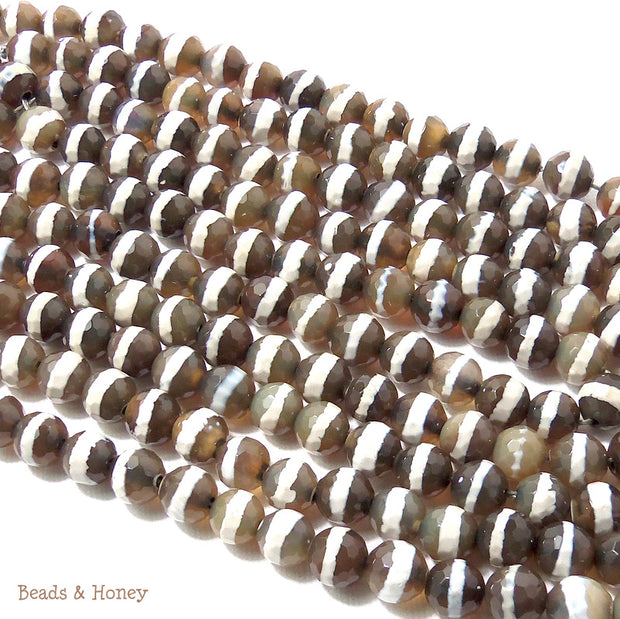Brown Striped Agate Round Faceted 8mm (Full Strand)