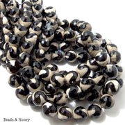 Black Striped Agate S Pattern Round Faceted 12mm (14 Inch Strand)