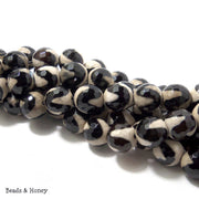 Black Striped Agate S Pattern Round Faceted 12mm (14 Inch Strand)